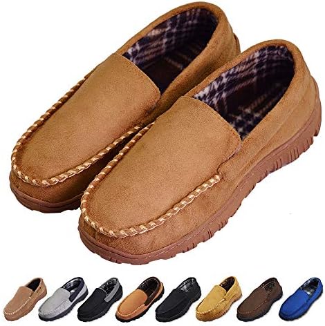 VLLY Men's Moccasin Slippers Pile Lined Microsuede Indoor Outdoor Slip On Shoes (FBA)