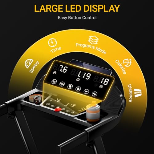 Folding Treadmill with 16% Incline, 4-in-1 Foldable Treadmill 12KM/H for Home, 3HP Running Jogging Machine, 180KG Capacity Quiet Electric Machine for Office Gym, 3 Screen LED Display & 12 Programs