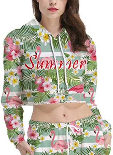 Crop Tops Hoodie Cropped Hoodies Long Sleeve Floral Sweatshirt for Women Girls