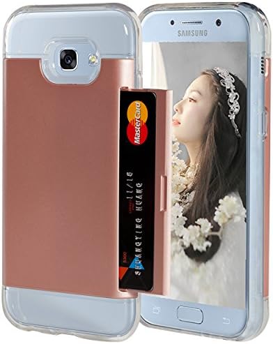 Galaxy A7 2017 Wallet Case,Spsun Shock-Resistant Hybrid Dual Layer Hard Shell Skin Clear Soft TPU Rubber Bumper with ID/Card Credit Holder Slot Protective Cover For Samsung Galaxy A7 2017 - Rose Gold