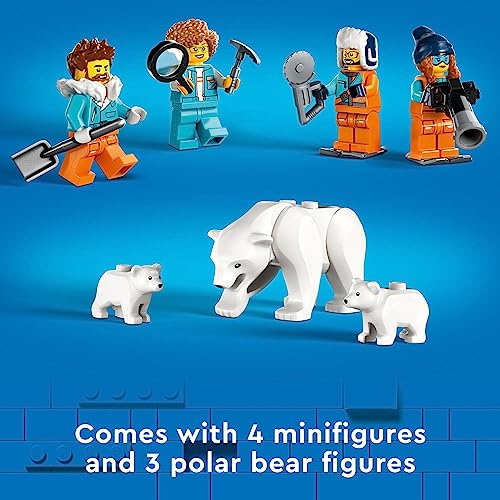 LEGO City Exploration Arctic Explorer Truck and Mobile Lab 60378 Building Set for Ages 6+ with a Tracked Vehicle, Laboratory on Skis, Meteorite, Snow Landscape, 4 Minifigures and 3 Polar Bear Figures