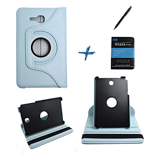 Kit Capa para Galaxy Tab E 7" T113/T115 Giratória 360 + Película de Vidro + Caneta Touch (Azul Claro)