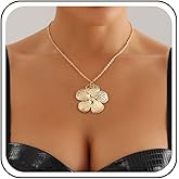 Ximdble Vintage Large Flower Pendant Necklace Matte Flower Choker Necklace Gold Flower Choker Necklace Gold Exaggerated Necklace Jewelry for Women