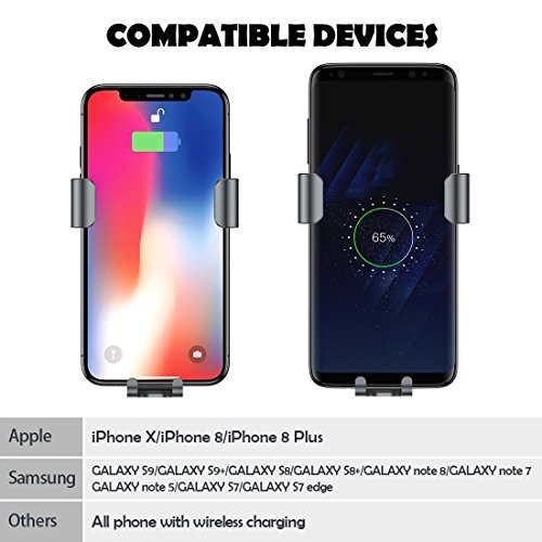 Humixx Fast Wireless Car Charger, Air Vent Phone Holder 2 in 1 Auto Lock Gravity Car Mount Qi Wireless Charging Holder for Samsung S9/S9+/S8/S8+ iPhone X