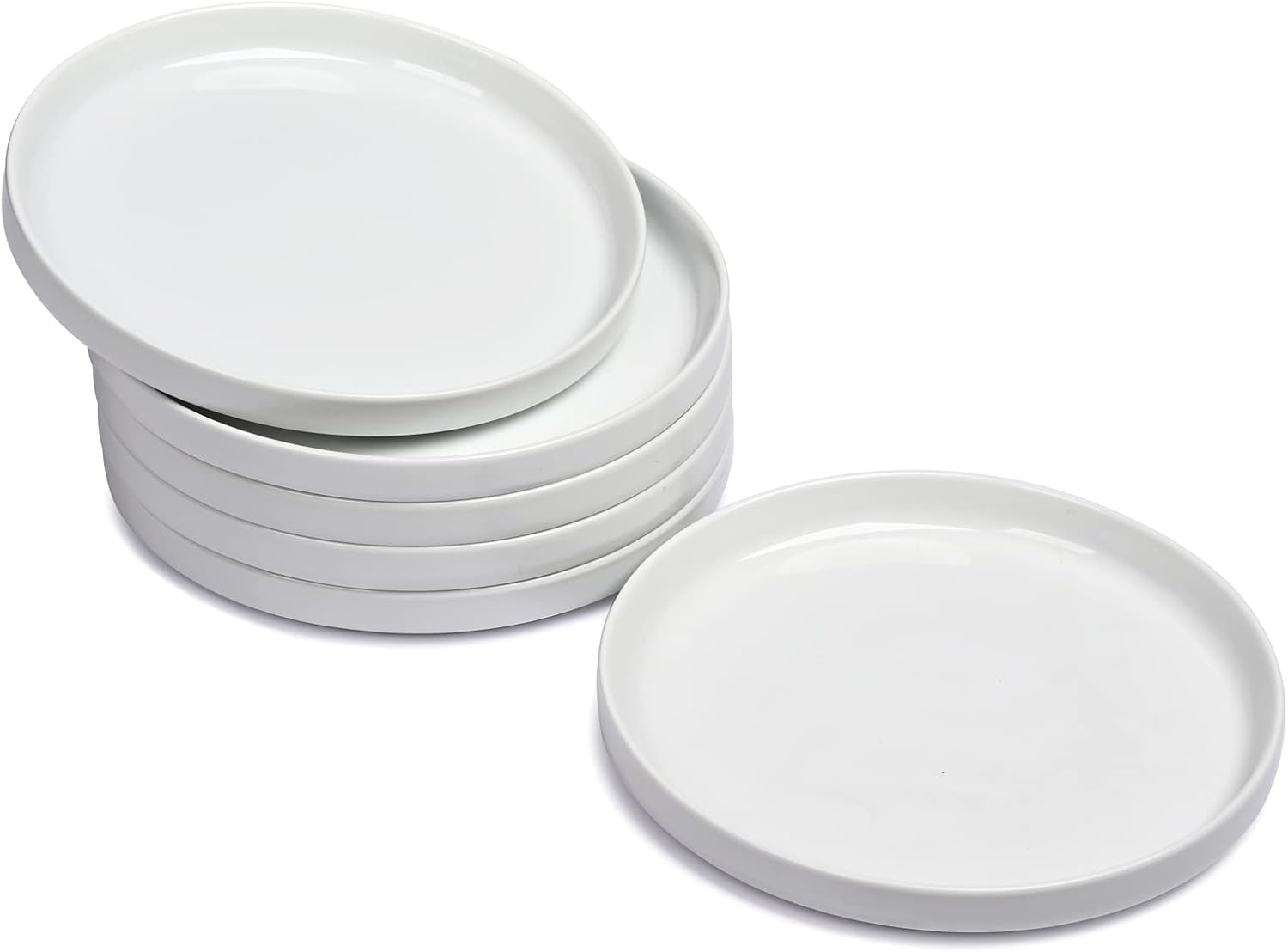 WishDeco Side Plates Set of 6, White Dessert Plates 18cm / 7 inch, Small Dinner Plate, Ceramic Serving Dishes for Cake, Salad, Tapas, Starter, Stackable — image 1