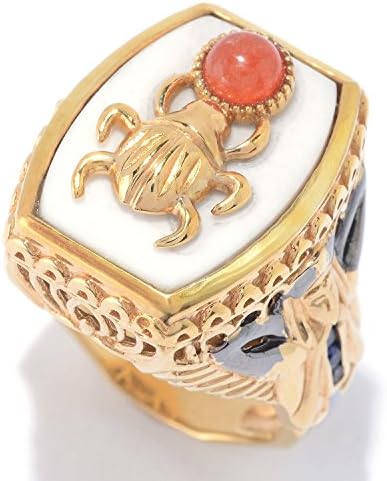 Michael Valitutti Palladium Silver Cleopatra White Agate &amp; Multi Gemstone Scarab Beetle &amp; Pharaoh Ring