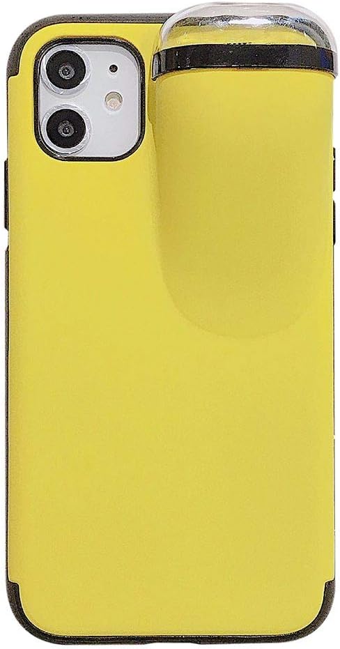 2-In-1 Phone Case for Iphone 11 And for Airpods Wireless Headphones Slim Liquid Silicone Gel Rubber Bumper Hard Shockproof Protective Cover with Earphone Case,Yellow,iPhone11ProMax