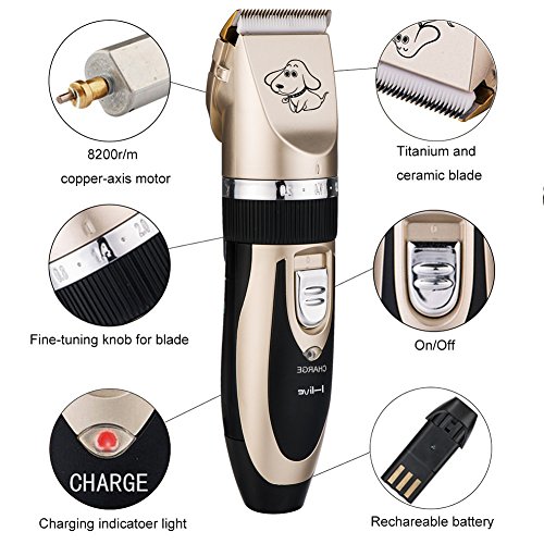 Electric Pet Grooming Clippers,Ilive Rechargeable Cordless Pet Fur