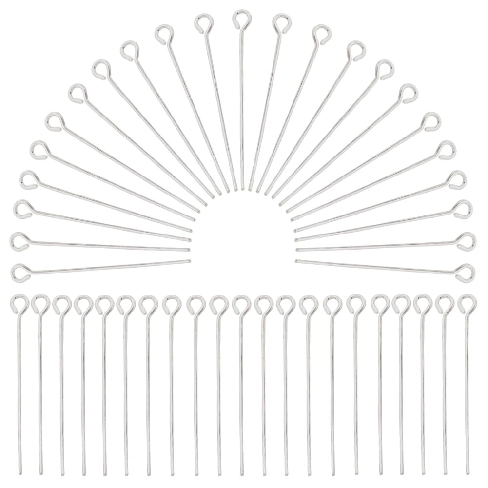 SOFPLATE 1 Box 600Pcs Long Earring Pins Silver Eye Pin jewellery Brass Hypoallergenic Thin Straight Screws Beads Hole jewellery Head Pins for jewellery Making Earring Bracelet Accessories Supplies DIY