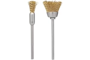 TEENSERY 2 Pcs Mini Copper Wire Brushes Stainless Steel Handle Dental Nail Drill Bit Cleaning Brush for Slag Stain Rust Dust