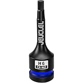 JEUCLEL 6mm Hex Impact Bit Socket, H6 1/2" Drive Allen Socket, Cr-Mo Steel | 3-Inch, Lengthen Hex Screwdriver Adapter for Electric Ratchet Wrenches Fastening Screws, Socket Wrench, Head Drill