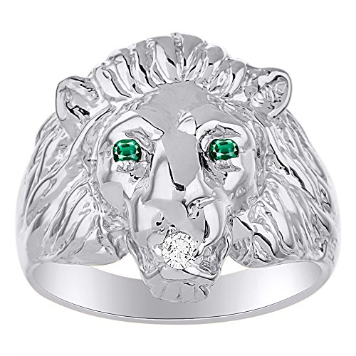 Lion head ring set with genuine diamond in mouth & …