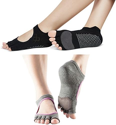 ONLYFY Women's Grippy Toeless Yoga Socks 2 Paris/1 Pair Leather Sole