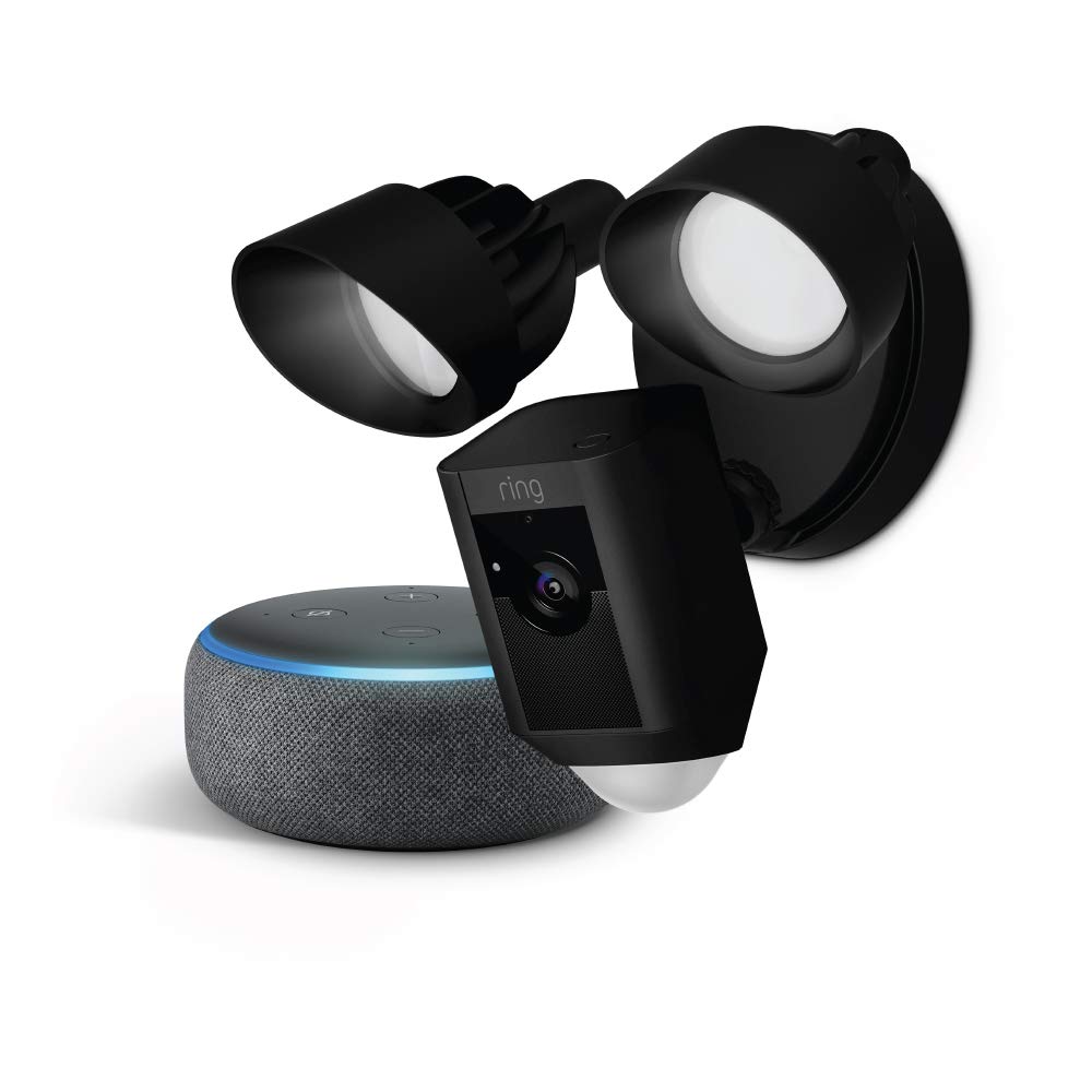 Ring Floodlight Camera (Black) with Echo Dot (Charcoal)
