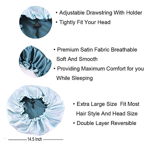 Cospack-Satin-Bonnet-Sleep-Bonnet-Cap-Extra-Large-Double-Layer-Reversible-Adjustable-Satin-Cap-for-Sleeping-Hair-Bonnet-GreenLgreen