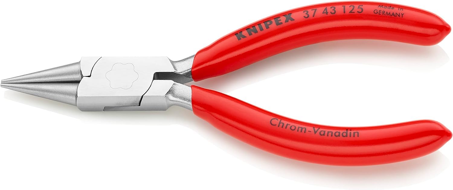 KNIPEX Flat Nose Pliers for Precision Mechanics Chrome-Plated with Plastic Coating 125 mm, 37 43 125