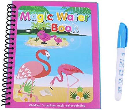 Lovyan Kids Water Drawing Book, Reusable Water Reveal Activity Pads with a Refillable Water Pen (Flamingo)