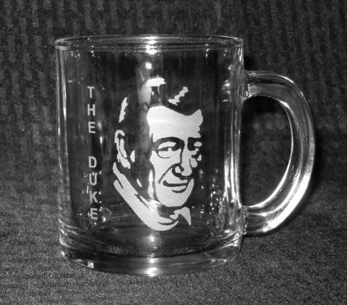 13 OZ Etched Glass Coffee Cup John Wayne The Duke