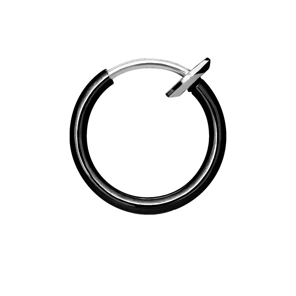 PiercedOff Titanium Black Spring Action Fake Ring for Nose, Mouth or Cartilage - Diameter 10mm