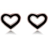 Reffeer Solid 925 Sterling Silver Black Heart Stud Earrings for Women Teen Girls Cute Heart Stud Earrings