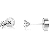 Titanium Earrings Screw Back Earrings for Women Toddler, Hypoallergenic Flat Back Stud Earrings Cubic Zirconia Studs for Cartilage Helix Tragus Piercing Jewelry