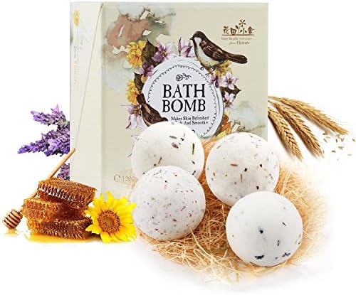 4 Bath Bombs Gift Set - Organic Assorted Spa Bath Bombs Set With All Natural Ingredients, Sea Salt Bath Ball Gift Set Lavender Oregano Cornflower Fragrance with Essential Oil Skin Care Massage Body