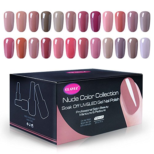 CLAVUZ 24pcs Gel Nail Polish Set Nude Color Collection Soak 