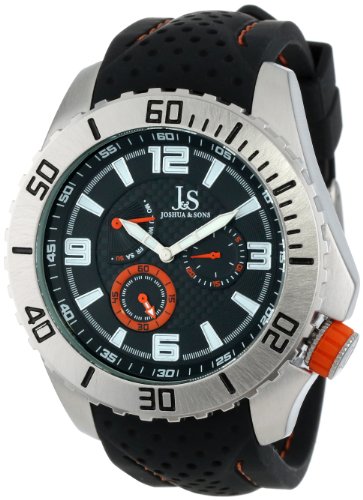 Joshua & Sons Men's JS53OR Silver-Tone Metal Watch with Black Silicone Strap