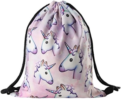 BAGOOE Printed 3D Patterns Floral Darwstring Quick Pack Travel Storage Shoulder Gym Bag Pouch Backpack Rucksack, Pink Unicorn