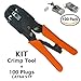 Electriduct Crimp Tool for RJ11, RJ12, RJ45, 6x4, 6x6, 8x8 + 100 Pieces CAT6A STP RJ45 Modular plug