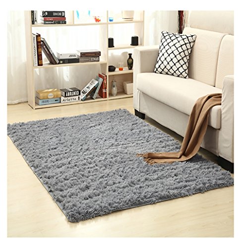 KAMA BRIDAL Ultra Soft Bedroom Carpet,Decorative Sitting Room Shaggy Area Rug, Fluffy Kids Playing Pad with Anti-Slip Bottom,Water Absorbent & Quick Dry Area Rug (Grey,23" x 47")