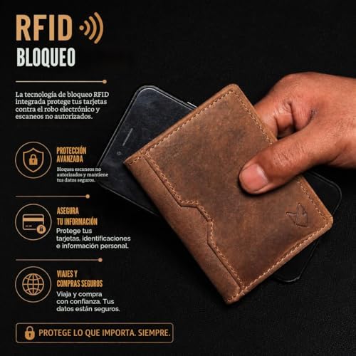 Cartera de cuero para tarjetas de crédito para hombres y mujeres, cartera delgada y plegable con bloqueo RFID, bolsillo frontal delgado, cartera minimalista para tarjetas, funda pequeña para