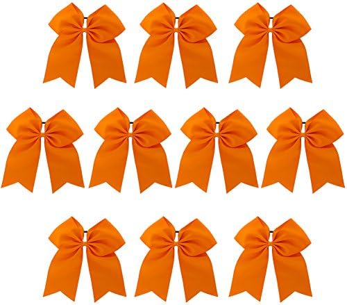 Chiffon Baby Girls Larger Cheer Bows Hair Ties Cheerleading Pony Tail Holder Elastic Head Loop For Infant Teens Kids 10Piece Orange