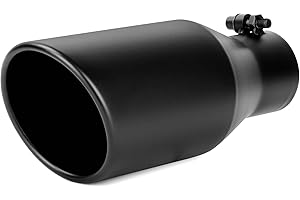 Richeer 3 inch Inlet Exhaust Tip, 5" Outlet 12" Long Stainless Steel Exhaust Tip Black Powder Coated Finish Universal for Vehicles with 3" O.D.Tailpipe, Rolled Edge, Bolt on