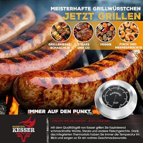 ® Parilla de Carbón con Carrito Grill con Tapa, Ruedas, Mango de Acero Inoxidable | Barbacoa y Termómetro Carbón Grande BBQ Asador Camping, Terraza, Jardín XL Negro