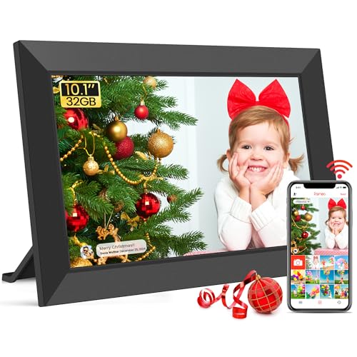 Frameo WLAN Digitaler Bilderrahmen 10,1 Zoll, HD 1280 * 800 IPS Touchscreen Elektronischer FotoRahmen mit 32GB Speicher, Auto Drehung, Einfache Weiter