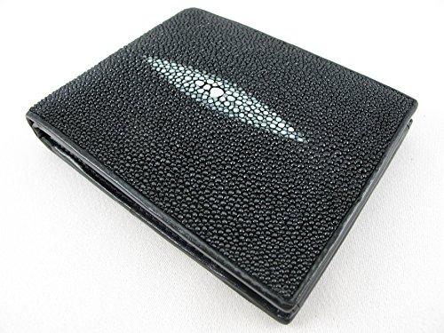 PELGIO Genuine Stingray Skin Leather Bifold Wallet Black