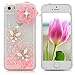 iPhone SE Case,iPhone 5S Case,iPhone 5 Case - Mavis's Diary 3D Bling Handmade Pink Love Heart Flowing Liquid with Flower Butterfly Shiny Diamond Clear Hard Cover with Cute Dust Plug & Crystal Pen