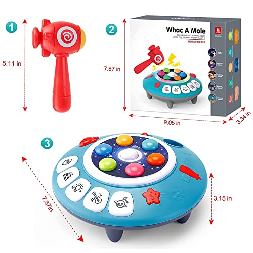 HT HONGTENG Whack A Mole Game,Pounding Toy UFO Hammer Toy with LightUp