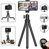 Phone Tripod, Flexible Cell Phone Tripod Adjustable Camera Stand Holder with Wireless Remote and Universal Clip 360&deg; Rotating Mini Tripod Stand for iPhone, Samsung Android Phone, Sports Camera GoPro