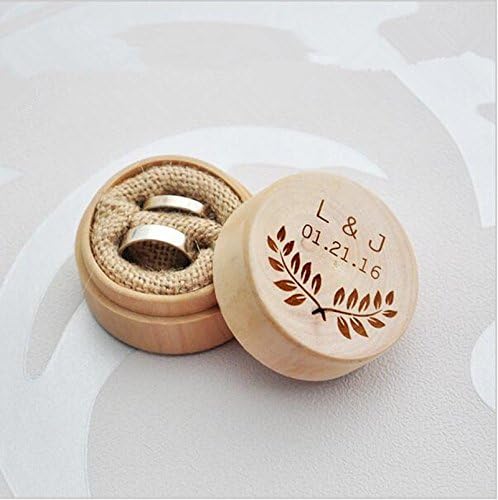 elefunlife Personalized Rustic Wedding Ring Box Holder Custom Your Names and Date Wedding Ring Bearer Box