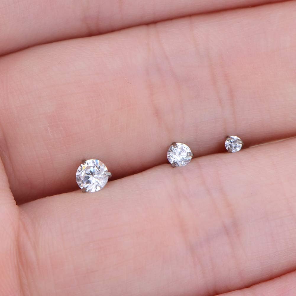 OUFER 16G G23 Solid Titanium Labret Piercing Internally Thread Lip Ring Clear CZ Tragus Helix Piercing Cartilage Earrings 3pcs - Image 5