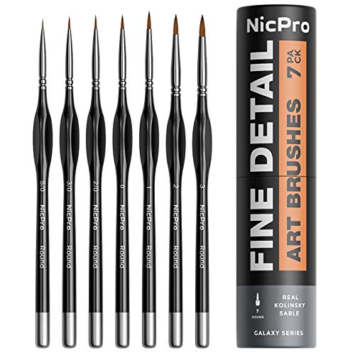 Nicpro 7 PCS Kolinsky Sable Detail Paint Brush Set Series 7