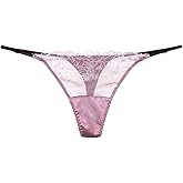 SilRiver Womens Silk Satin G-String Thong Panty Sexy Lace T-Back Underwear