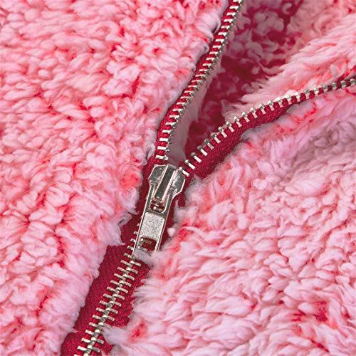 DaoAg Womens Solid Color Vest Winter Warm Outwear Casual Faux Fur Zip Up Sherpa Jacket with Pocket (Pink, M) - Thumbnail 4