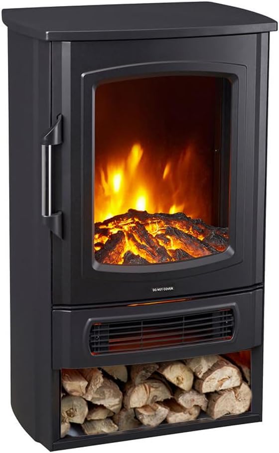 Neo 1000/2000W Freestanding Electric Fire Stove Heater Black
