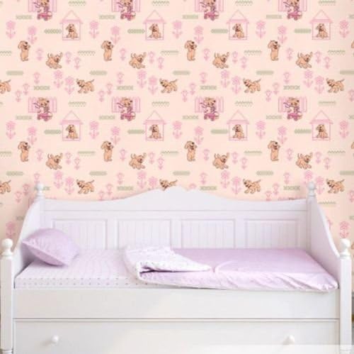 Slavyanski vinyl double roll wallcovering textured rolls pink dogs pattern nursery kids baby girl bedroom kid room 3D wallpaper coverings textured modern style wall paper decal decor textures embossed