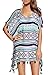 Yonala Womens Tassel Geometric Patterns Swimwear Swimsuit Cover Up Dress B-blue One Size Blue One Size