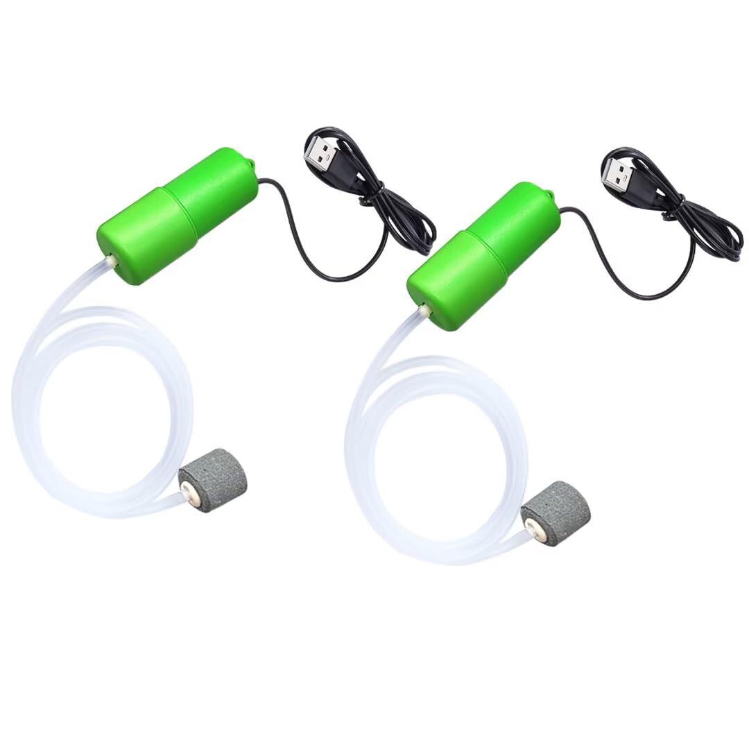ENJOY-UNIQUE Aquarium Air Pump, Mini USB Fish Tank Pump, Portable Energy Saving Oxygen Bubbler Aerator with Air Stone for Small Aquariums, Outdoor Fishing, 2 PCS