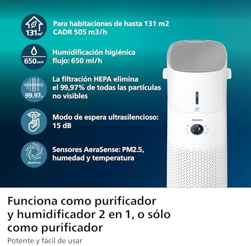 3000 Purificador y Humidificador 2 en 1, 131 m², HEPA, Blanco